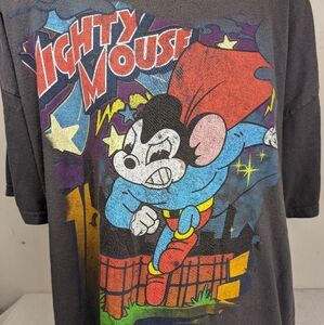Mighty Mouse Cartoon Retro Intentionally Distressed Tee Shirt 2XL